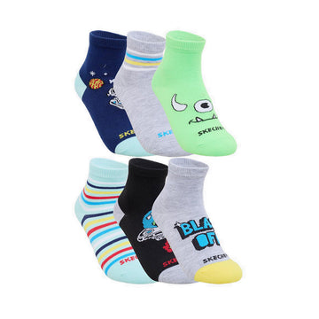Skechers 6Pk Boys Non Terry High Qtr Crew Socks - Grey / Grey