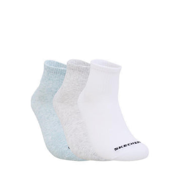 Skechers 3Pk Boys Non Terry Qtr Crew Socks - White / Grey