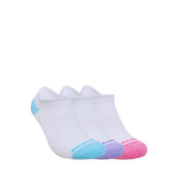 Skechers 3Pk Girls Full Terry No Show Socks - White / Pink