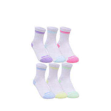 Skechers 6PK 1/2 Terry Crew Girls Socks - White / Purple
