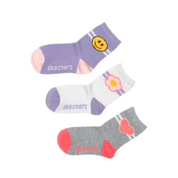 Skechers 3Pk Girls Non Terry Crew Socks - Purple