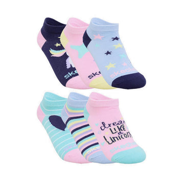 Skechers 6Pk Girls Non Terry Low Cut Socks - Pink