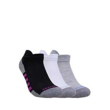 Skechers 3Pk Womens Extended Terry Low Cut W/ Double Heel Tab Socks - Grey / Black