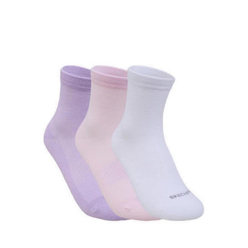 Skechers 3Pk Womens Non Terry Anklet Socks - White / Pink / Purple
