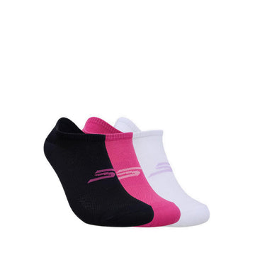 Skechers 3Pk Womens Microfiber Non Terry No Show Socks - Pink / Black